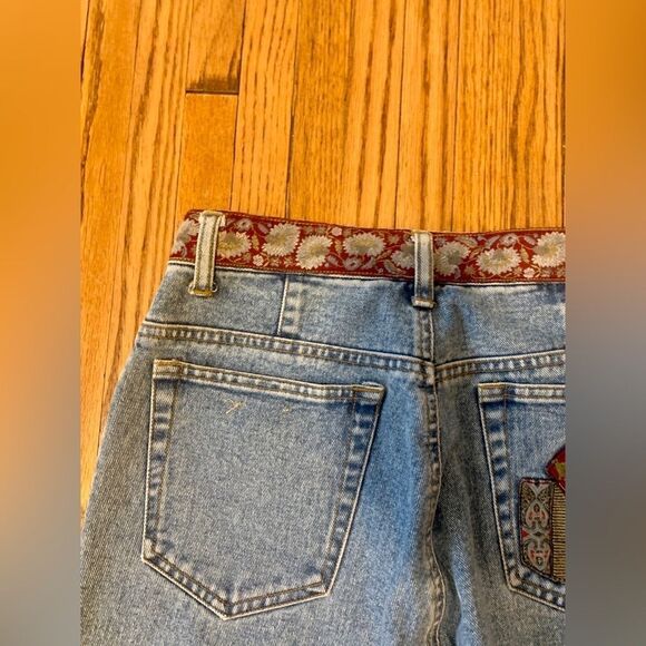 VTG 90s Limited Jeans 10 Patchwork High Rise Straight Leg Medieval Silk floral - Picture 3 of 15